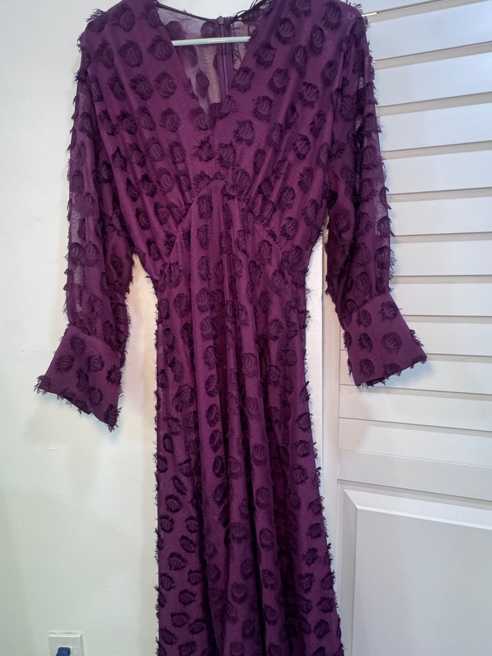 Zara Plum Textured V‑Neck Midi Dress